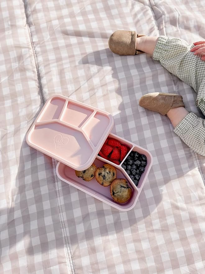 Leak Proof Square Bento Box Food-Grade Silicone Bento, BPA, Phthalate, Lead, & PVC Free - Bento Lunch Box for Daycare, Kids, & Adults - Leak Resistant Sets With Lids Snack Box Container (Pink)