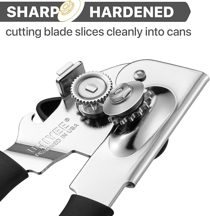 UHIYEE Heavy Duty Hand Can Opener with Comfortable Grip for Seniors, Black