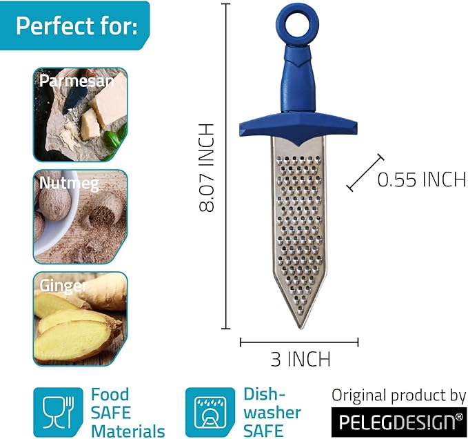 PELEG DESIGN Handheld Cheese Grater | Mini Cheese Grater Durable Rust-Proof Metal Sword-Shaped, For Cheese, Chocolate, Spices and More, Cute Kitchen Gift & Funny Kitchen Gadget (Gratiator)