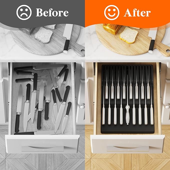 Lifewit Magnetic Drawer Knife Organizers Insert Pastic for 16 Knives, Black