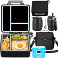 Pawtong Lunch Box Set with Bento Box Container, 17OZ Stainless Steel Food Soup Thermo, Kids Water Bottle & Portable Insulated Lunch Bag – Leakproof, Hot/Cold Retention for School, Travel (Black)