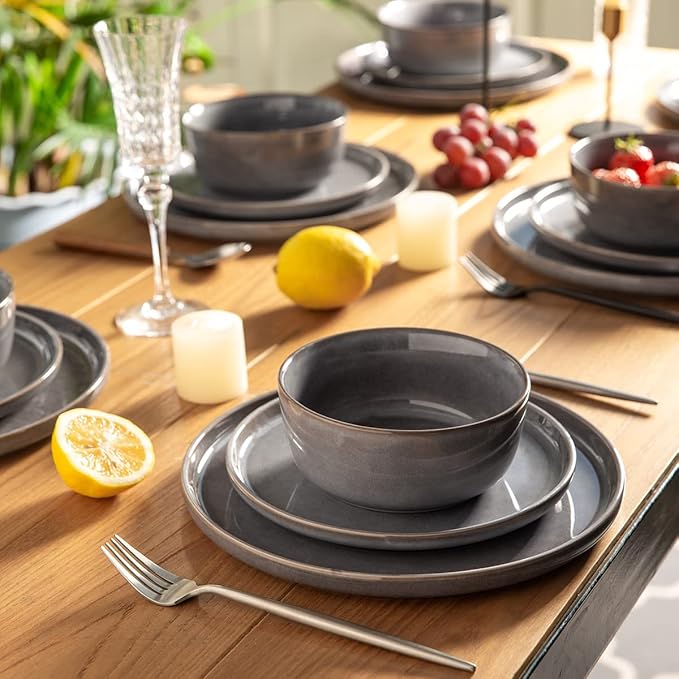 AmorArc Stoneware Dinnerware Sets for 4, 12Pcs Plates and Bowls Sets Dishes