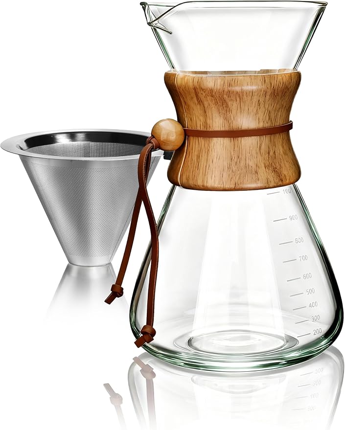 AGOGO Pour Over Coffee Maker Set, 34oz Slim Style, 304 Stainless Filter