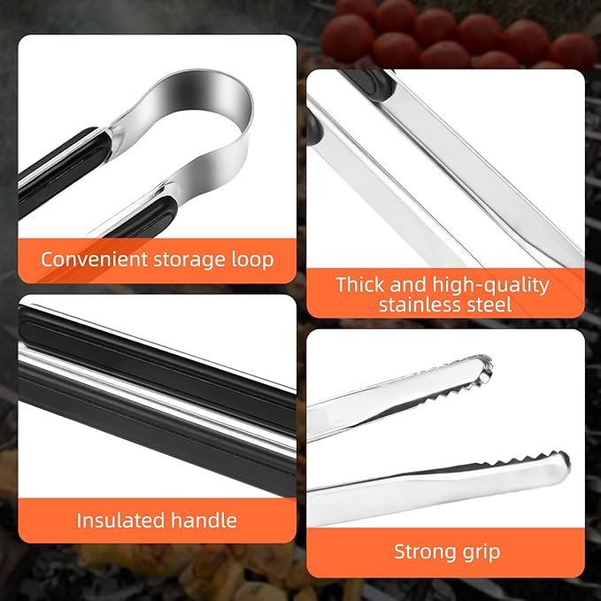 4 Pack Premium Stainless Steel Kitchen Tongs, Serving Tongs for Cooking
