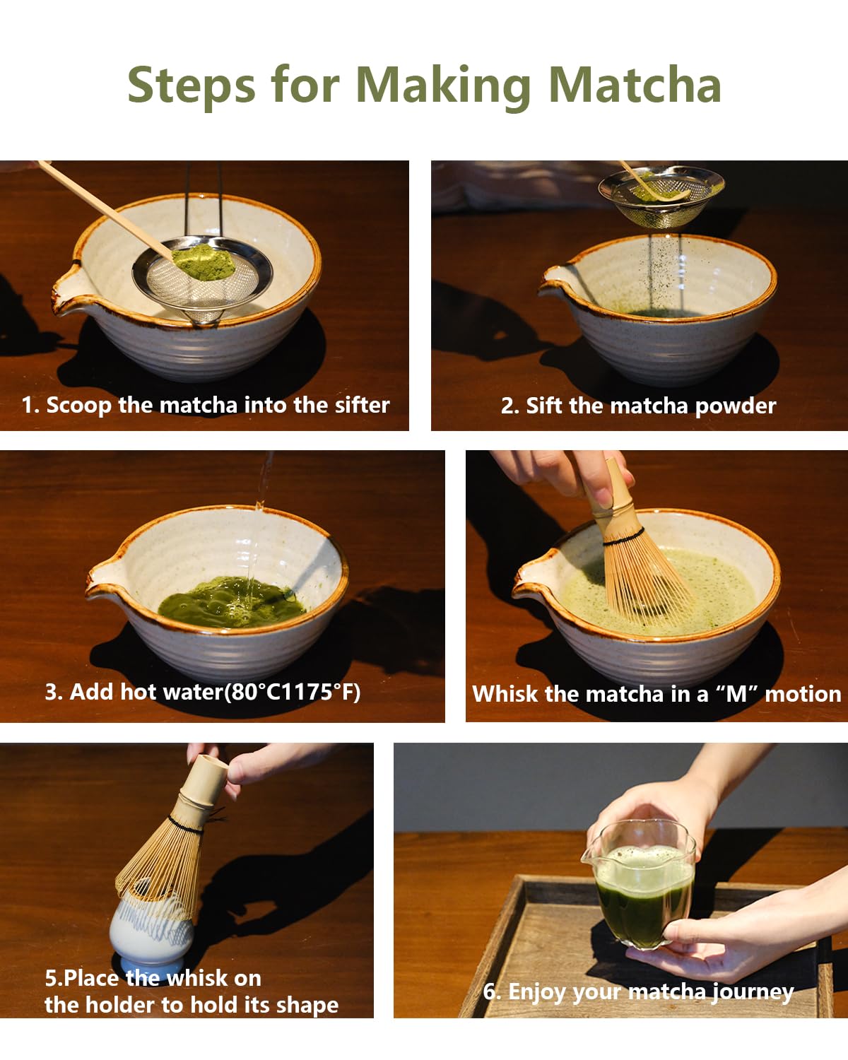 Zzlright Matcha Whisk Set,Matcha Set,Matcha Kit,Matcha Bowl with Spout,Scoop,Sifter,Bamboo Whisk,Chasen Holder,Mothers Day Gifts for Mom Women her Grifend,Gifts for Christmas
