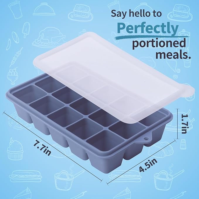 2 Tbsp Silicone Freezer Molds - Perfect for Storing Garlic, Herbs, Ginger, Pesto, Tomato Paste, Lemon Juice, Purees and More - Silicone Food Freezer Tray (Blue 4 Pack)