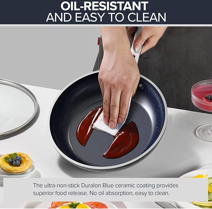 Nuwave 7pc Cookware Set Healthy Duralon Blue Ceramic Nonstick Coated
