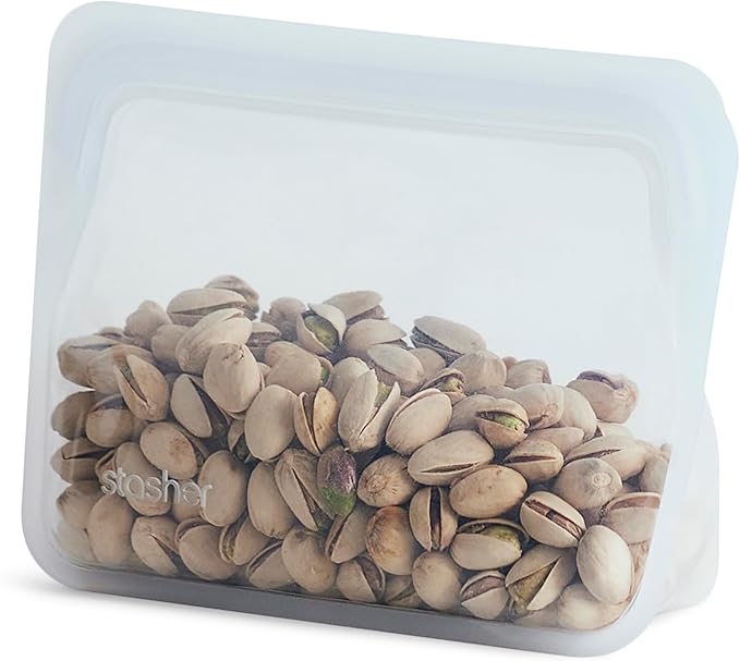Stasher Silicone Reusable Storage Bag, Stand-Up Mini Bag, Reusable Freezer Bag, Microwave, Dishwasher, Oven Safe, Sous Vide, Eco Friendly, Food-safe Silicone Snack Bags, 56 oz, Clear