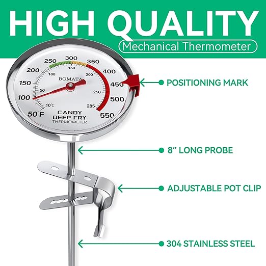 BOMATA 2-Pack Candy Thermometer with Pot Clip,IP67 Deep Fry Oil Thermometer