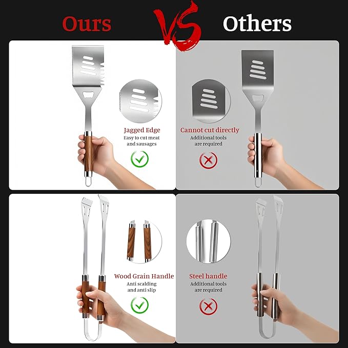 KOBENDA BBQ Grill Accessories, Stainless Steel Grilling Set with Storage Bag, Spatula, Fork, Cleaning Brush BBQ Accessories, Grill Tools Set for Outdoor Cooking Camping, Grilling Gifts for Men