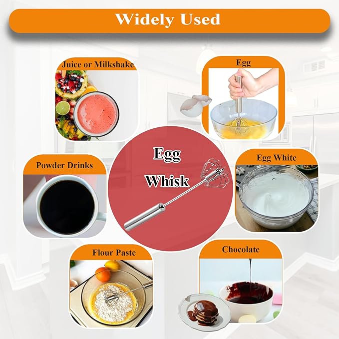 Mzrnfcyk Stainless Steel Semi Automatic Whisk Egg Beater, 10in