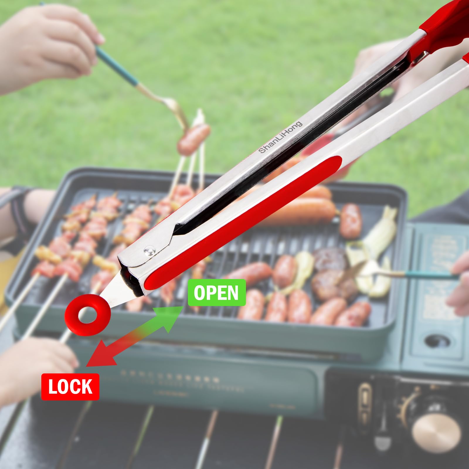 Shanlihong Silicone Kitchen Tongs for Cooking - 9+12 Inch Heat-Resistant Stainless Steel Cooking Tongs with Non-Slip Handle, Non-Scratch Tips for, BBQ, Salad & Air Fryer - 2-PieceRedSet
