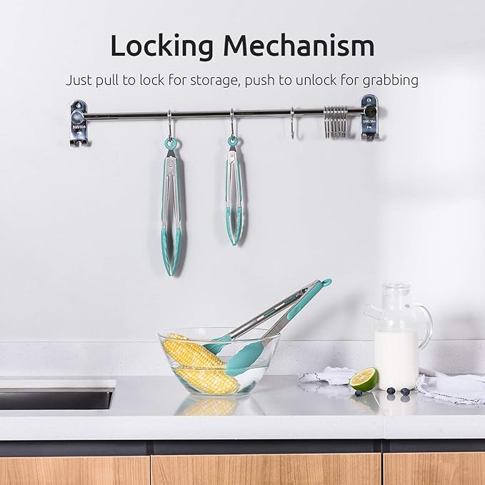 U-Taste Kitchen Tongs for Cooking, 600ºF Heat-Resistant Tps, 3Pcs/Aqua Sky