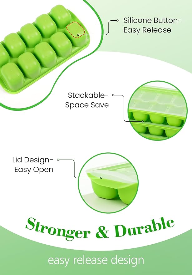 DOQAUS Ice Cube Tray with Lid and Bin, 4 Pack Ice Bucket Kits for RV