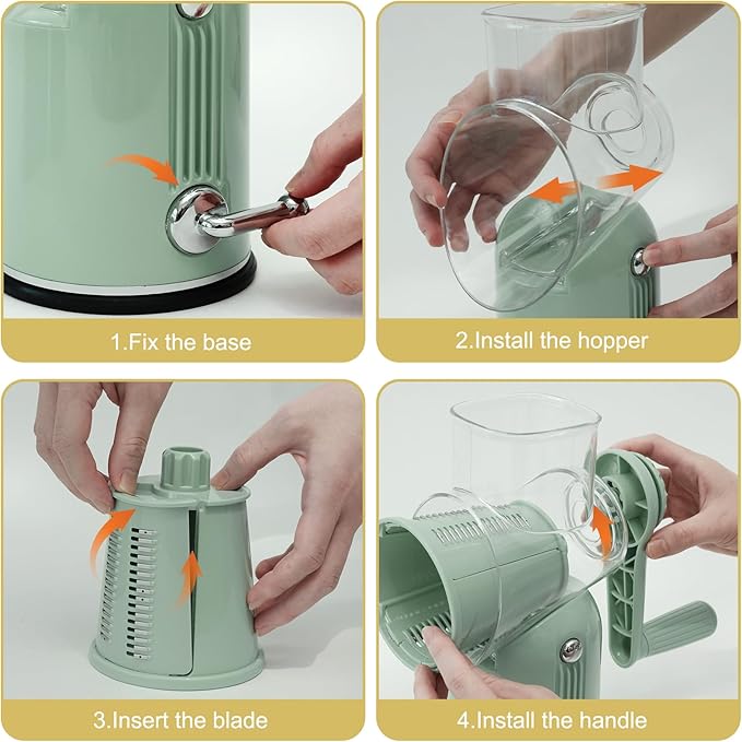 5-in-1 Rotary Cheese Grater and Vegetable Slicer with Suction Base, Green