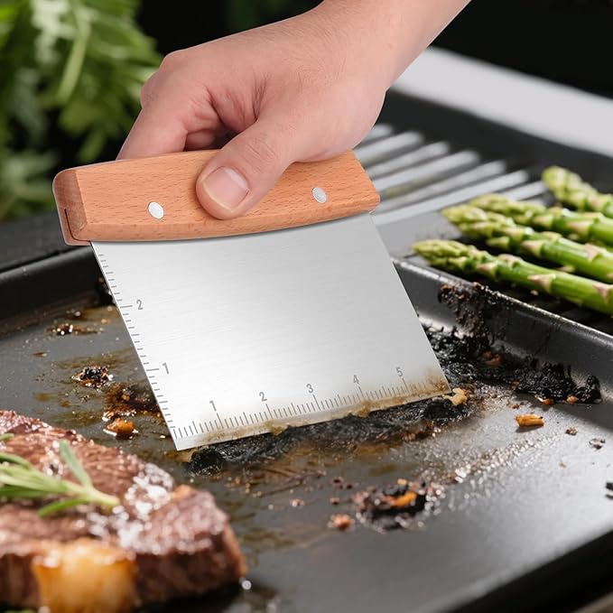 Flyisland Blackstone Bench Scraper,Griddle Scraper for Blackstone, Heavy Duty Stainless Steel Grill Scraper,Dough Scraper Cutter for Bread and Pizza Cutter, Griddle Scraper Chopper