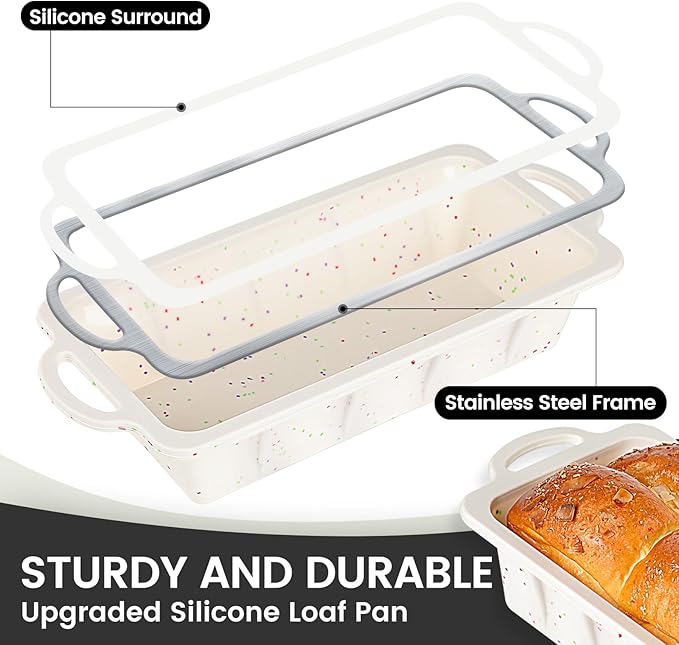 Vinino 2 Pack XLarge Nonstick Silicone Loaf Pans 12.5 x 5.5'' for Baking