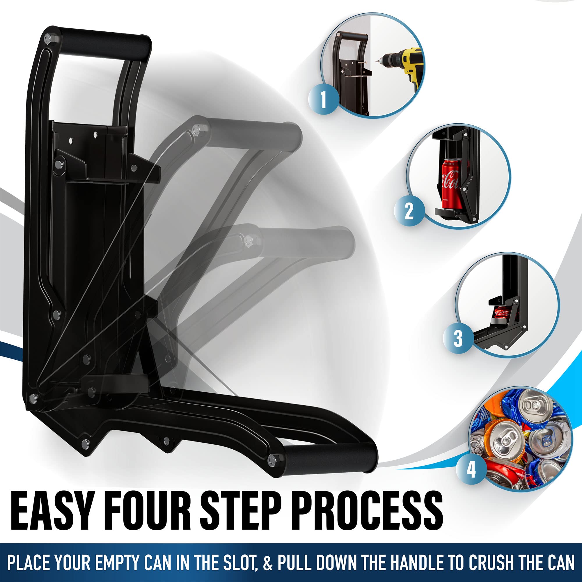 Can Crushers for Recycling - 16 oz Heavy Duty Aluminum Can Crusher Wall Mounted - Soda and Beer Can Smasher for Recycling with Bottle Opener - For 12 and 16 oz Cans - Easy to Install - RamPro