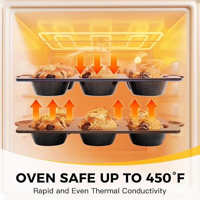 HONGBAKE Nonstick Jumbo Muffin Pan, 2 Pack Large Cupcake Tin with 120pcs Muffin Liners, Cup Cake Tray for Baking, 3.5dia, 6 Cup, Premium, Extra Thick