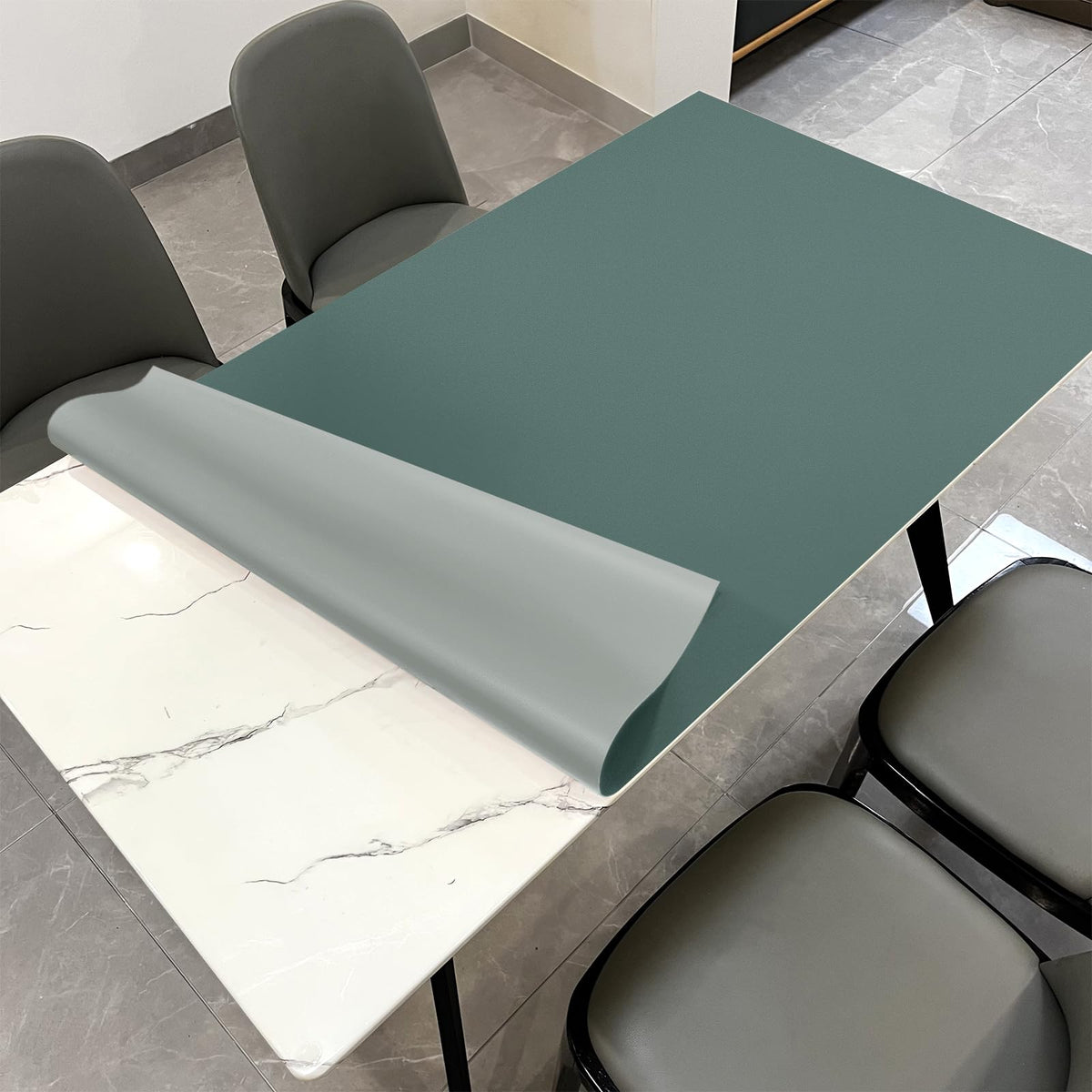 Zinkooat Faux Leather Table Cover,1.8mm Thick,30x60 Inch Desk Cover,Large Desk Mat,Table Protector,Table Cover Protector,Dining Table Cover Protector,XL Desk Mat(Aqua Blue+Gray,30x60)