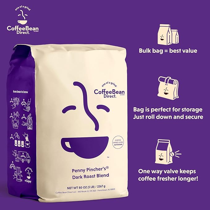 Coffee Bean Direct Penny Pincher's® Dark Roast Blend, Ground, 5lb Bag