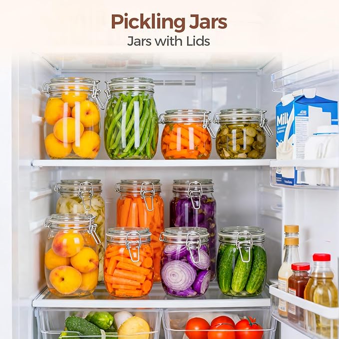 ComSaf Round Glass Jars with Airtight Lids 25 oz 6 Pack Pickling
