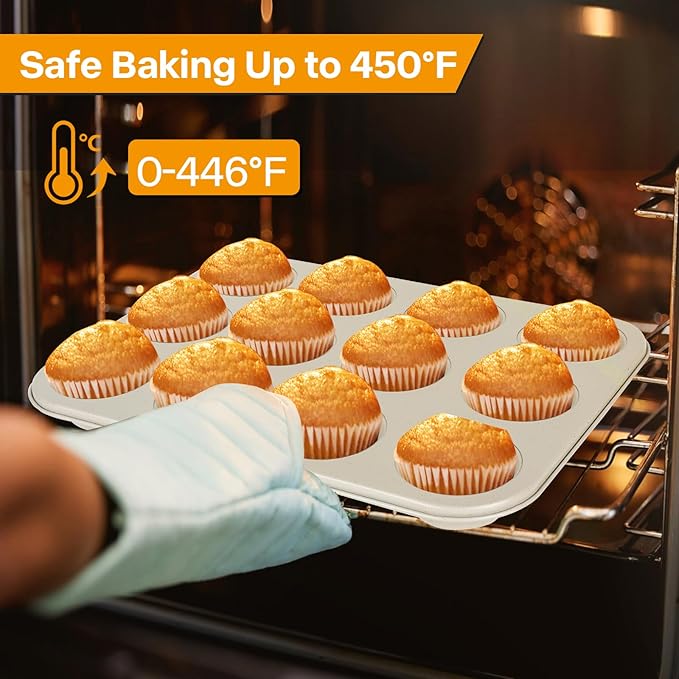 Spmarkt 2-Pack Healthy Baking Cupcake Pan| Non Stick 12-Cup Muffin Pan | Durable & Easy Clean Muffin Tin | Perfect for Cupcakes, Muffins (Beige)