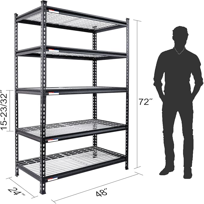 WORKPRO 5-Tier Adjustable Metal Shelving, 48”Wx24”Dx72”H, 4000LBS Capacity