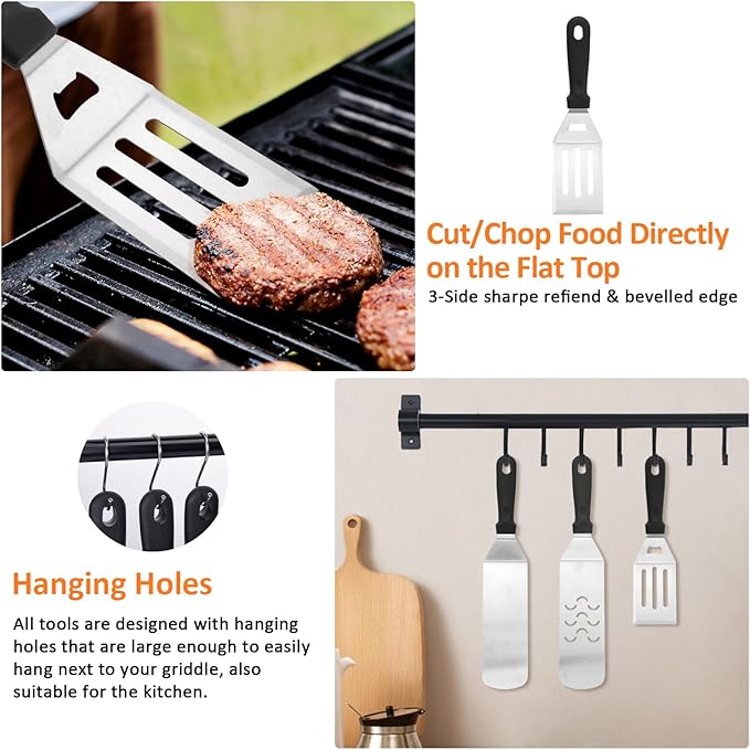 Blackstone Griddle Accessories Kit, 8PCS Flat Top Grilling Accessories Set for Blackstone and Camp Chef, Metal Grill BBQ Enlarged Spatulas Set with Carry Bag Outdoor BBQ & Camping