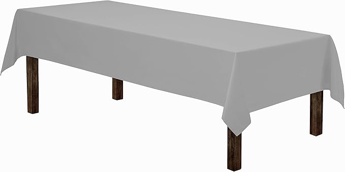 Gee Di Moda Rectangle Tablecloth - 60 x 84 Inch Silver Table Cloth for 5 Foot Rectangle Tables - Heavy Duty Washable Fabric - for Holiday Party, Dinner, Weddings, Baby Shower & Events