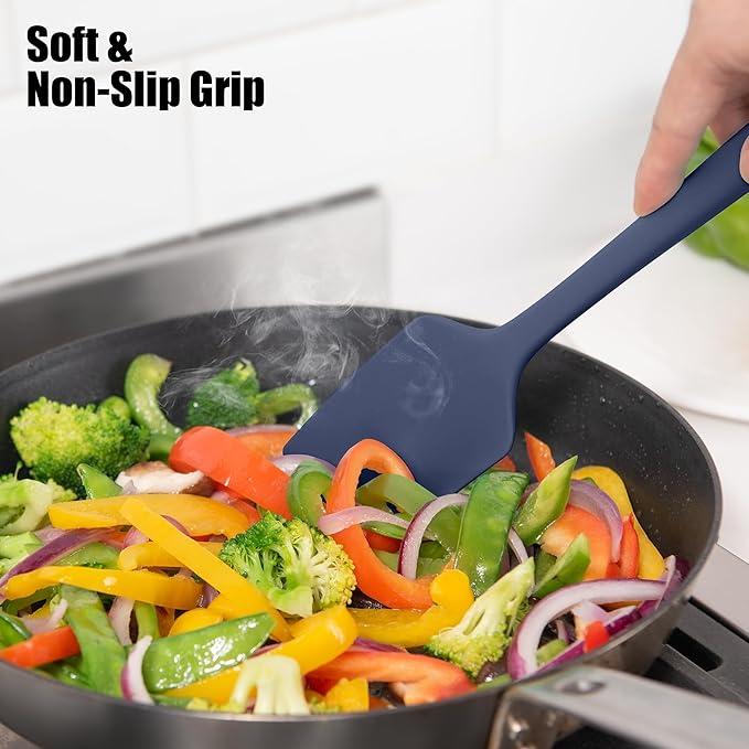 Doosu 600°F Heat Resistant Silicone Spatula for Baking (11.4in, Navy Blue)