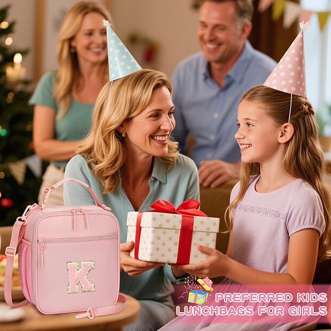 CLOUDWINGS Lunch Box Kids Large Initial Insulated Lunch Bag for Girls