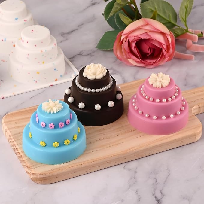 Sakolla 2 Pack 3 Tier Mini Cake Molds, 6 Cavity Silicone Cake Molds for Baking Cake Pop, Cakesicle, Brownie and Mousse (Confetti)