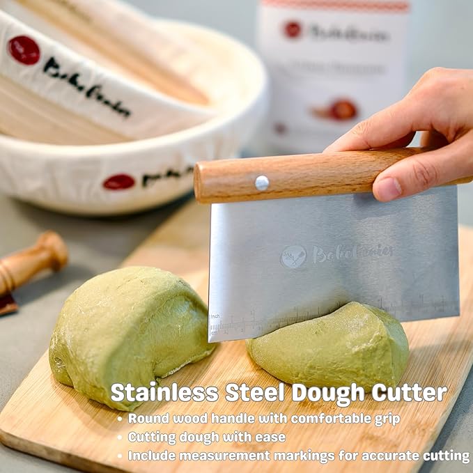 BakeGenies Artisan Bread Banneton Proofing Basket Set of 2, 9 inch Round & 10 inch Oval Sourdough Baskets with Danish Whisk, Dough Cutter, Scraper, Flour duster, Cleaning Brush, Bread Lame &10 Blades