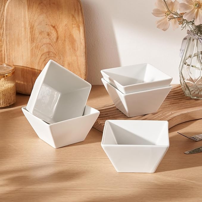 Meideal Small Porcelain Serving Bowl Set of 6, 4.6" Square Cereal Bowl