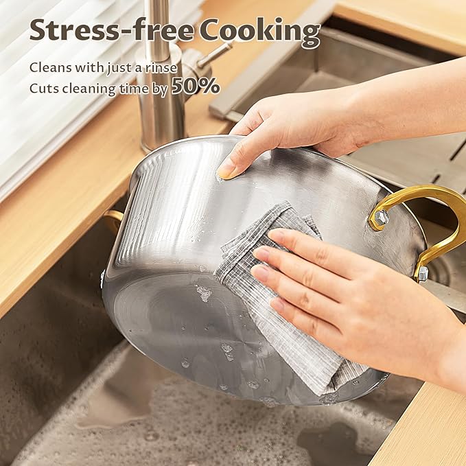 BEZIA 6 QT Stock Pot with Lid, Full Clad 3-Ply Stainless Steel Cooking Pot