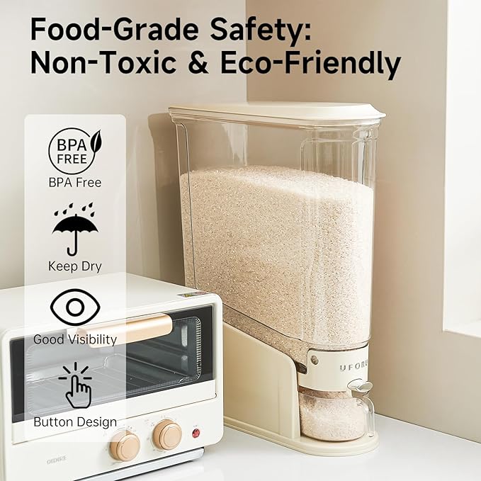 UFORU Slim Rice Dispenser 11 LB,Clear Rice Storage for Small Spaces