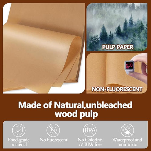 100Pcs Thickened Parchment Papers, 16 x 24 In Heavy Duty & Non-Stick Unbleached Baking Paper, Heat Resistant Precut Sheets for Baking Cookies, Roasting, Air Fryer, Grilling (Brown)