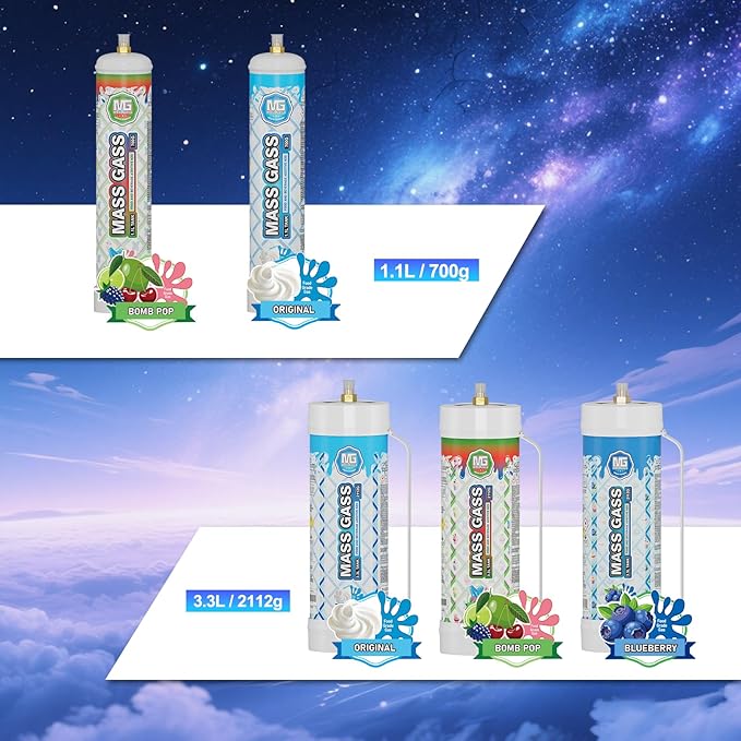MassGass Whipped Cream Chargers 3.3L 2112g Whip Cream Charger Cylinder Bomb Pop Flavor(2 Cylinders)
