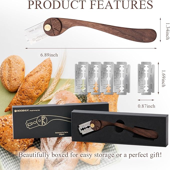 ROCKSHEAT Bread Lame with 5 Feather Blades, Dough Scoring Tool with Storage Box, Sourdough Scoring Tool for Bread Baking, Dexterous-Cut Series Scoring Knife (ELEGANT)