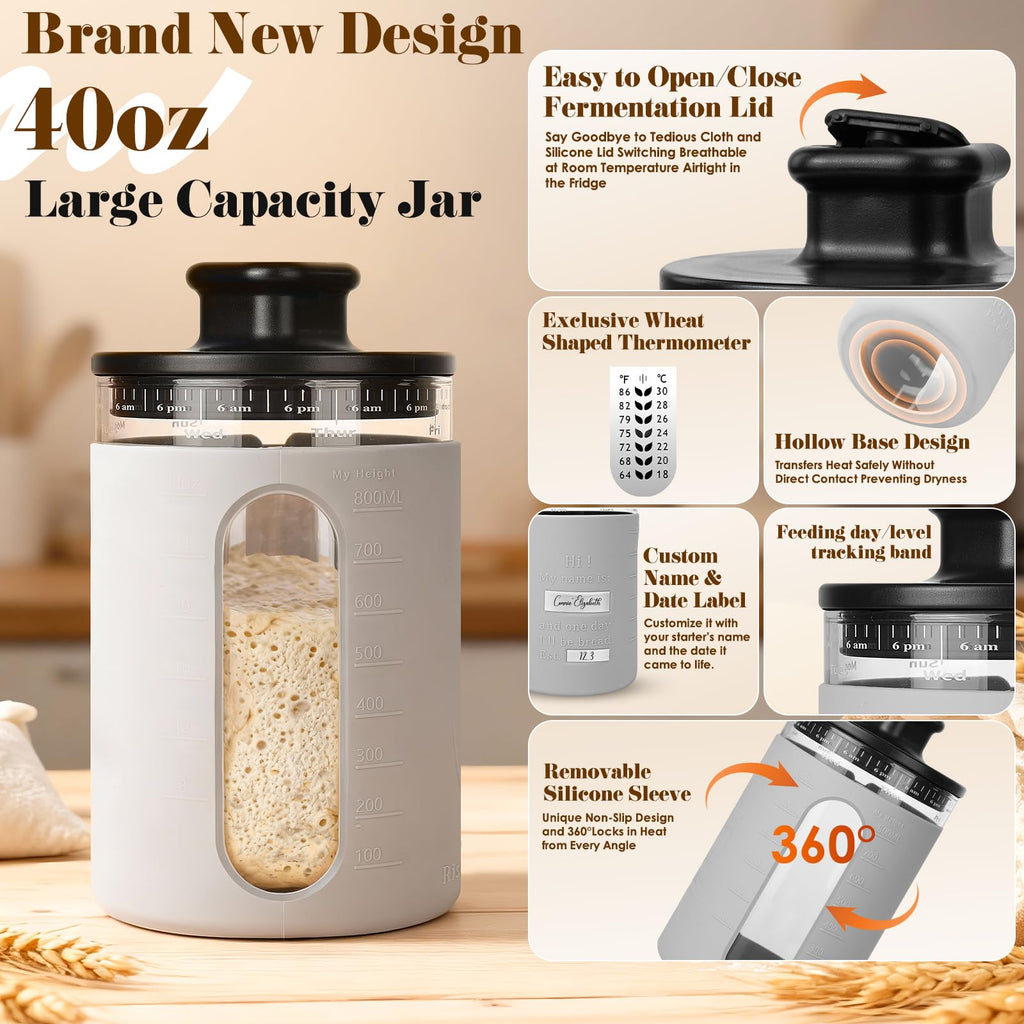Sourdough Starter Kit with Sourdough Starter Jar, 9"Round and 10"Oval Rattan Banneton Bread Proofing Basket Set, Sourdough Baking Tools, Bread Making Supplies Gift for Bakers