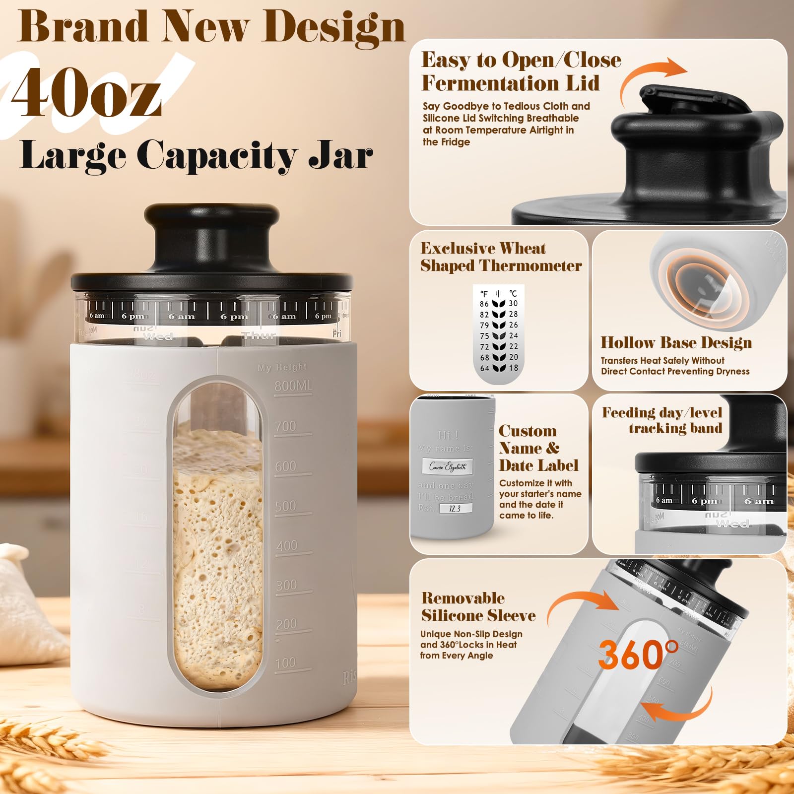 Sourdough Starter Kit with Sourdough Starter Jar, 9"Round and 10"Oval Rattan Banneton Bread Proofing Basket Set, Sourdough Baking Tools, Bread Making Supplies Gift for Bakers