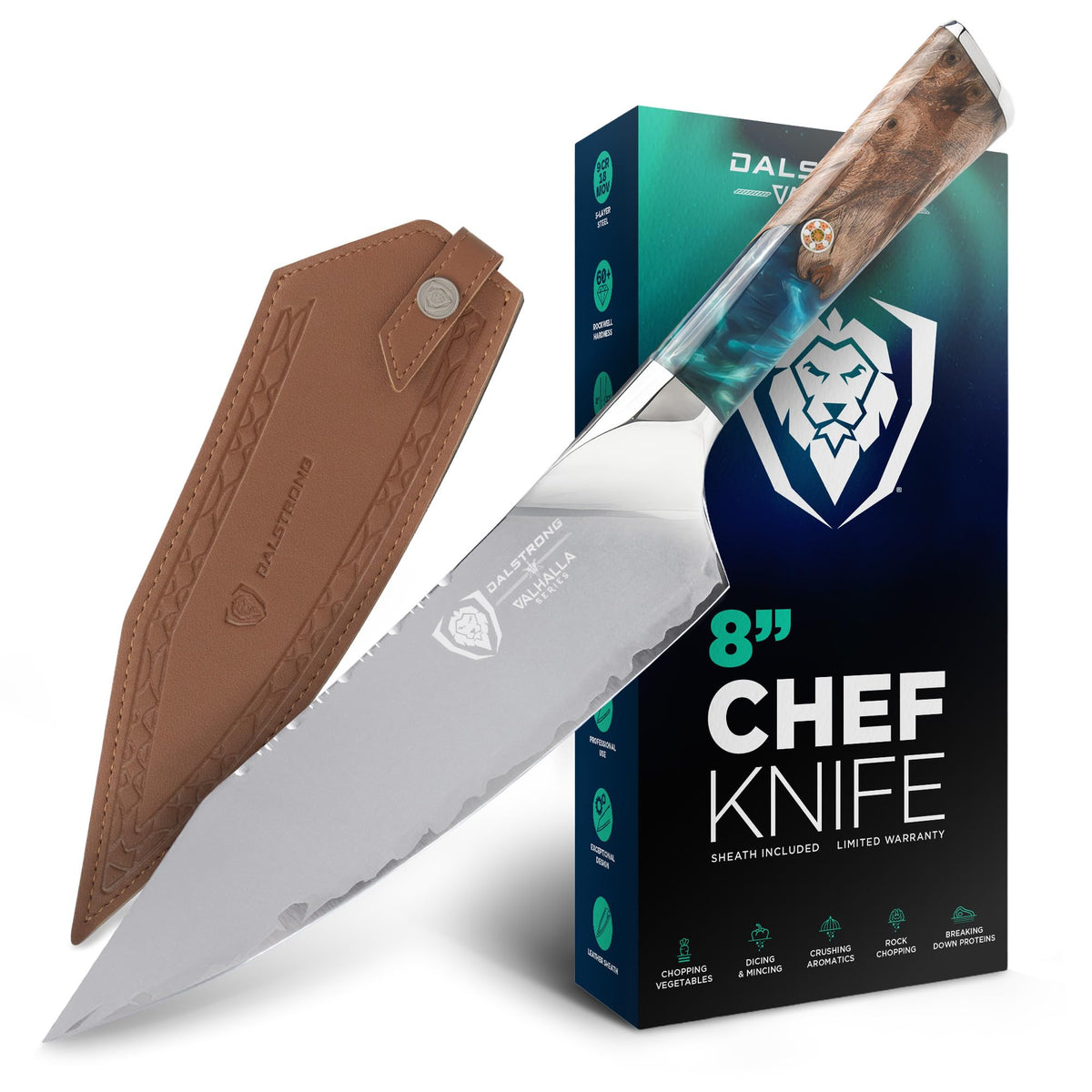 Dalstrong Chef Knife - 8 inch - Valhalla Series - Premium 9CR18MOV HC Steel - Celestial Resin & Wood Handle - Razor Sharp - Kitchen Cooking Chef's Knife - Leather Sheath