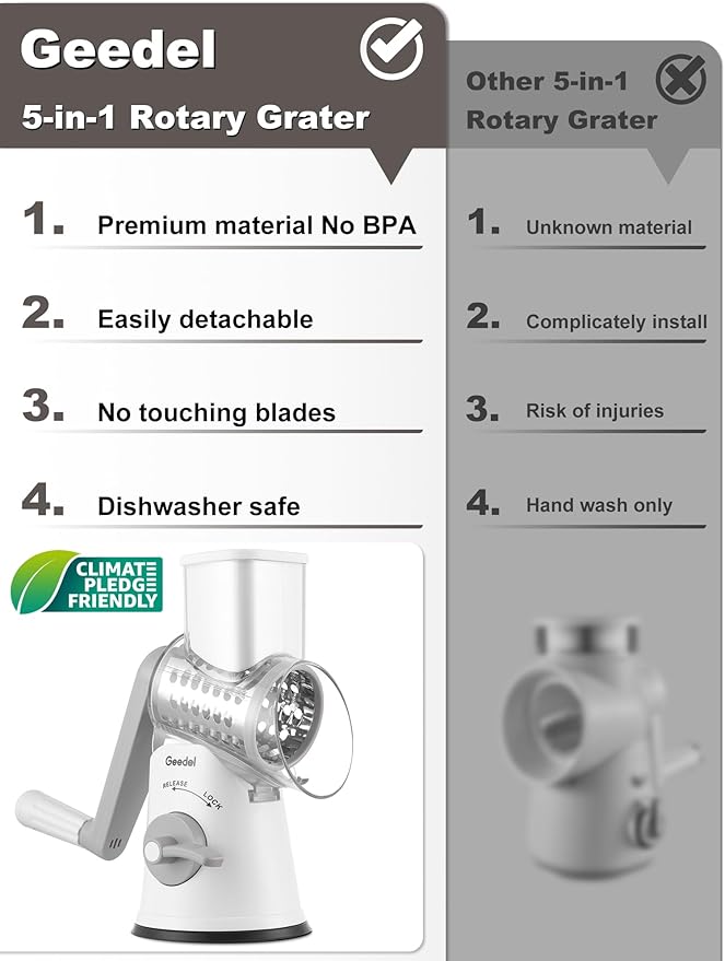 Geedel Rotary Cheese Grater Hand Crank, Cheese Shredder Vegetable Slicer