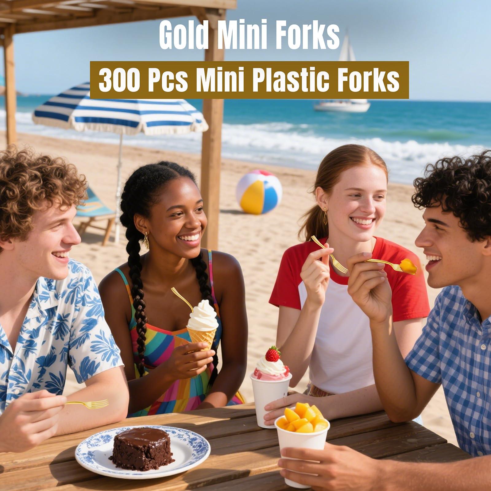 WDF Disposable Plastic Mini Forks 300 Pieces 4 Inches | Mini Gold Forks | Plastic Dessert Forks | Perfect for Small Appetizers and Desserts for Wedding/Party/Birthday