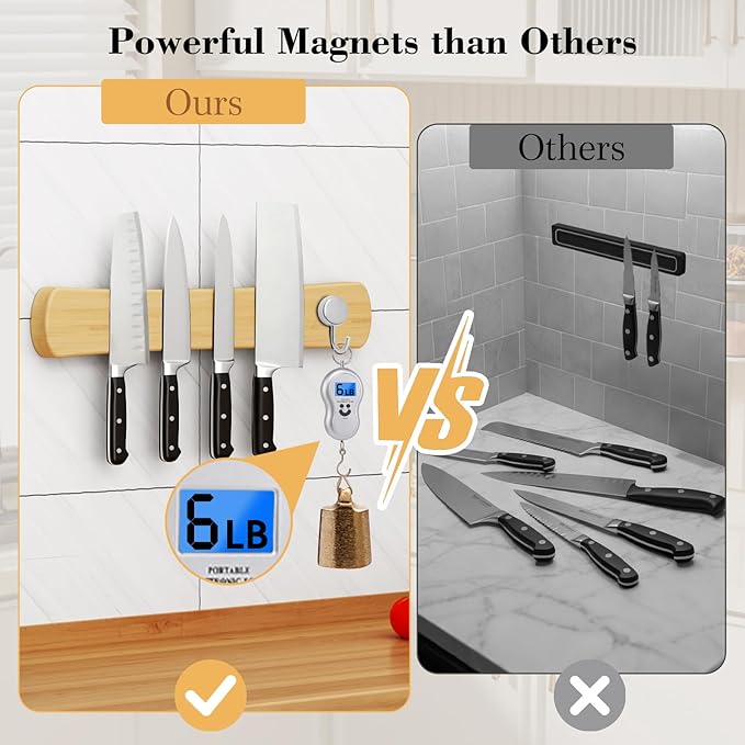 Magnetic Knife Holder, 18 Inch Bamboo Wood Knife Strip for Wall or Fridge