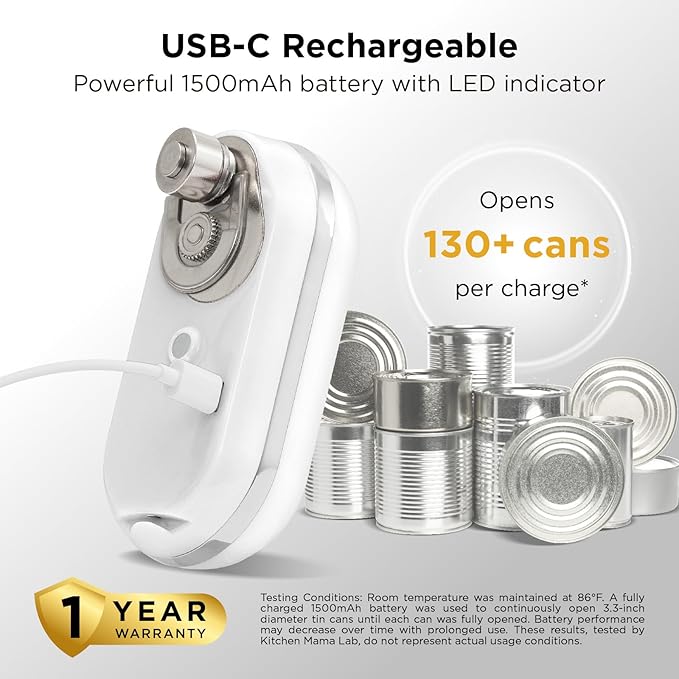 Kitchen Mama Mini Plus Rechargeable Electric Can Opener, White