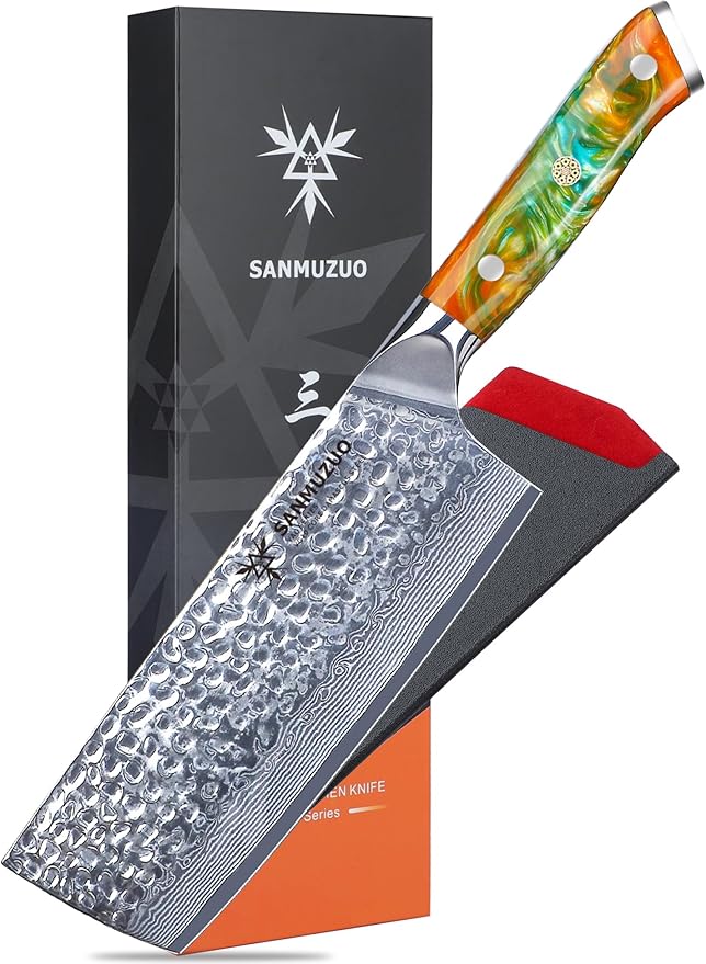 SANMUZUO 7“ Nakiri Knife - Hammered Damascus Steel & Resin Handle - YAO Series