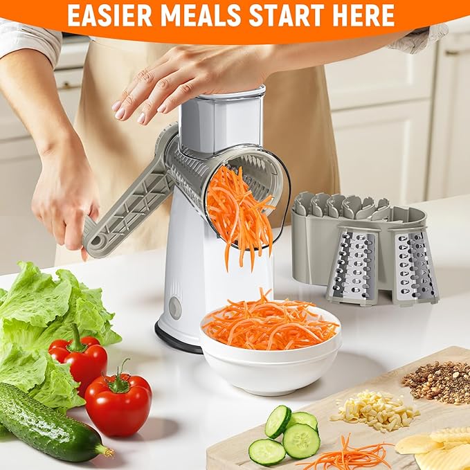 Rotary Cheese Grater Hand Crank, 5-in-1 Vegetable Chopper Spiralizer Slicer