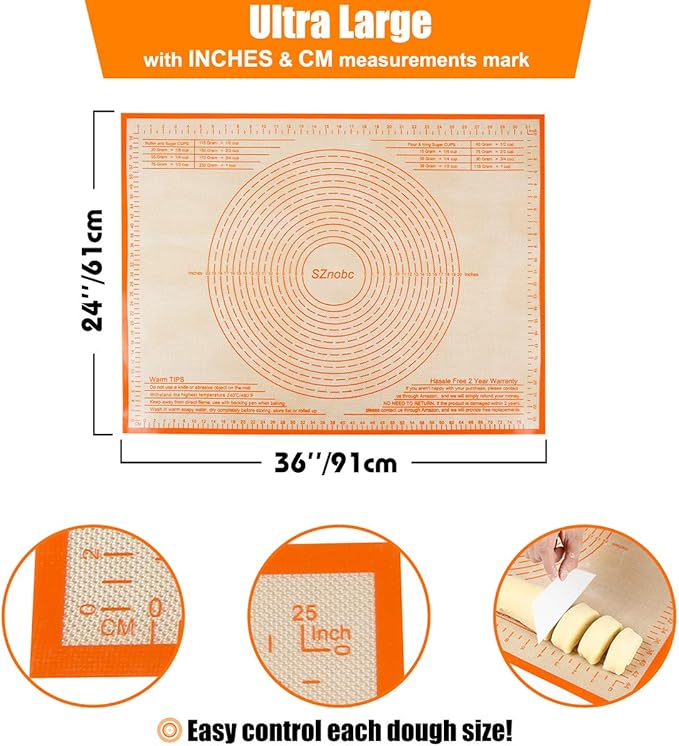 Silicone Pastry Mat 36X24 inch Baking mat Perfect for Dough, Pastry, Pie Crust, Fondant, Cookies, Bread, Pasta/Pizza,Pastry Board, Kitchen Counter Mat